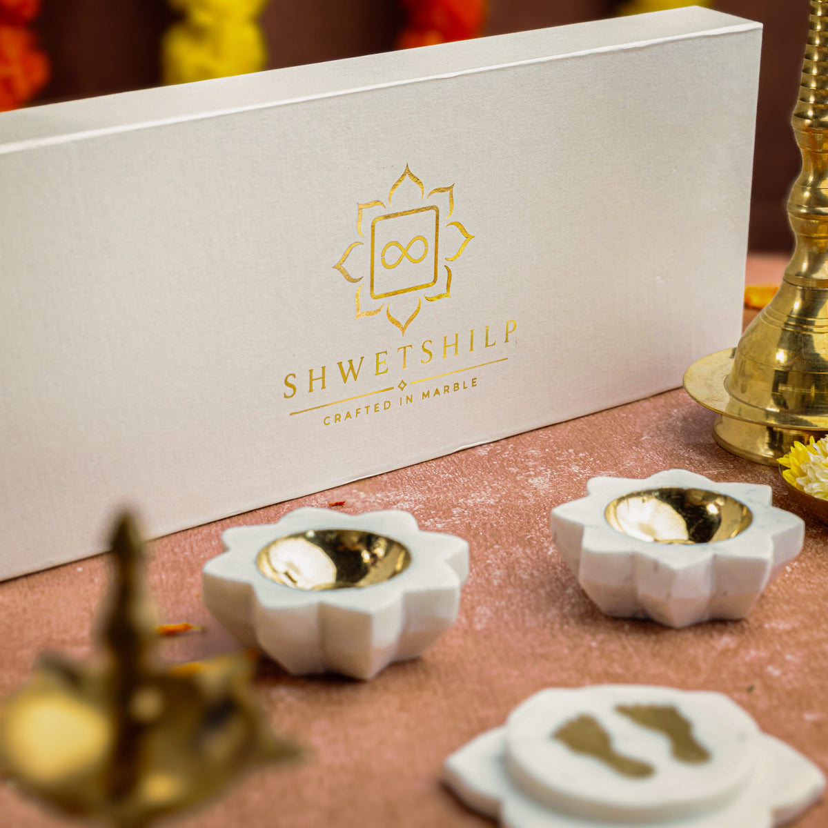 Lakshmi Aagman Hamper | Handcrafted Marble Diya & Lakshmi Charan Gift Set.